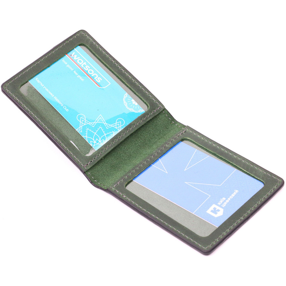 Качественная кожаная обложка на удостоверение участника боевых действий GRANDE PELLE 11664 Зеленый Киев - изображение 5