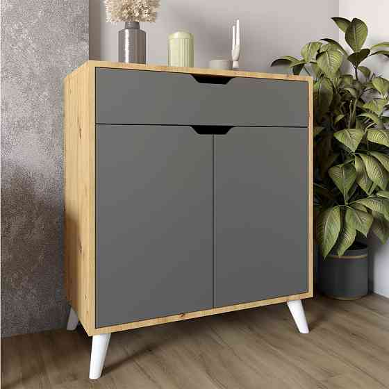 Комод в гостиную с белыми ножками М-ЗОН Борн 750 Дуб Артизан/Антрацит (MZN-031041) Львов