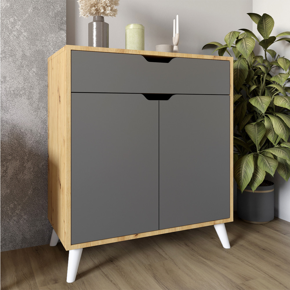 Комод в гостиную с белыми ножками М-ЗОН Борн 750 Дуб Артизан/Антрацит (MZN-031041) Львов - изображение 1