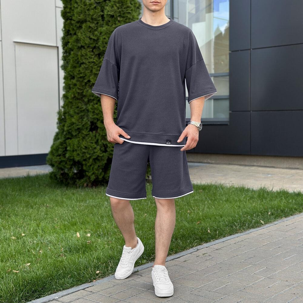 Мужской летний комплект шорты и футболка антрацит свободного кроя Pobedov Jack Киев - изображение 2