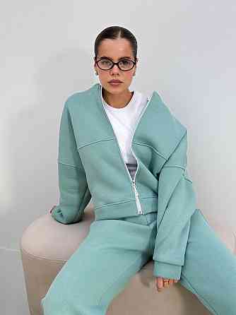 Жіночий теплий костюм-двійка з широкими штанами Оливка 48/52 Харків