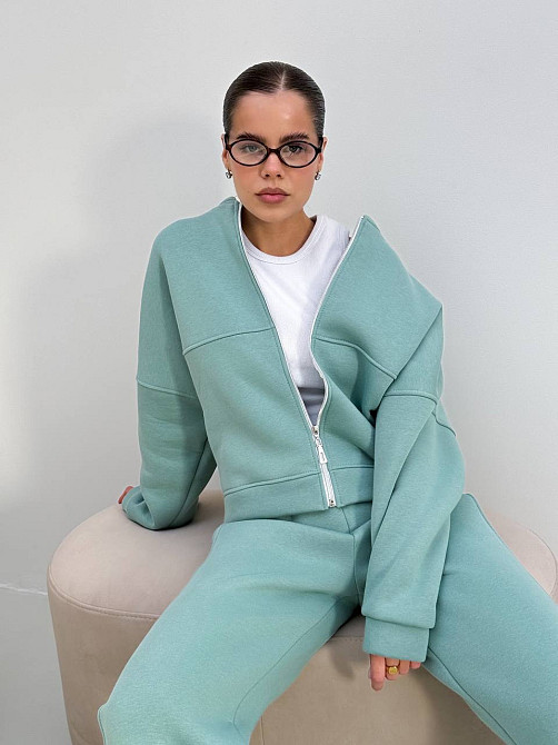 Жіночий теплий костюм-двійка з широкими штанами Оливка 48/52 Харків - фото 2