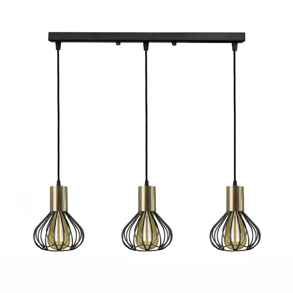Світильник лофт підвісний Е27-3 Lotus з бронзовими патронами NL 1415-3 BK+BN Київ - фото 1