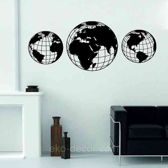 Декоративне настінне Панно «Глобус», Декор на стіну 90*220 см, Чорний Київ