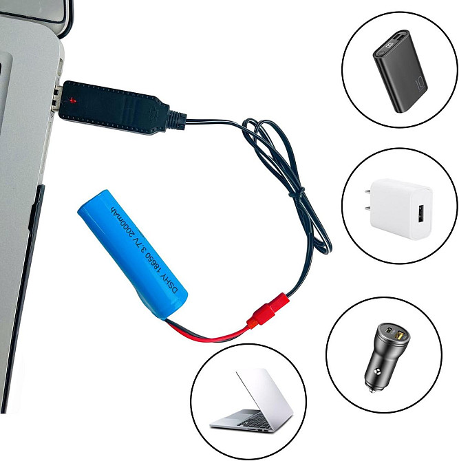 USB кабель для зарядки 3.7V с разъемом JST 2-pin для LiPo аккумулятора дрона квадрокоптера чёрный Киев - изображение 4