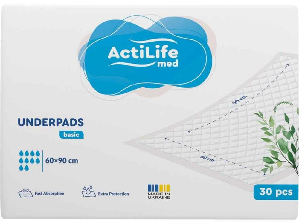 Пеленки для взрослых 30шт гигиенические поглощающие Actilife Med Basic 60х90см ТМ ACTILIFE Киев - изображение 1