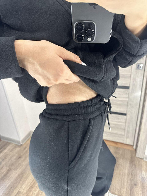 Женский утепленный костюм двойка: кофта и штаны трехнитка на флисе + мех Черный, 42/44 Одесса - изображение 5