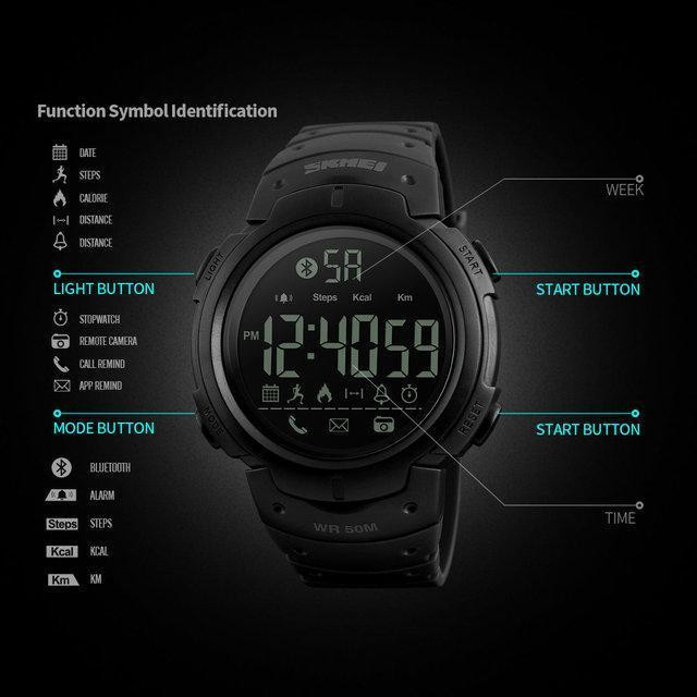 Спортивний смарт годинник Skmei 1301 Шагомер Bluetooth удароміцні Чорні Київ - фото 5