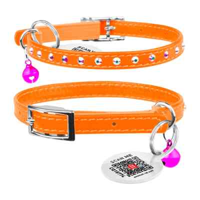 Нашийник для тварин WAUDOG GLAMOUR з резинкою і стразами для кішок (помаранчевий) (32544) Вінниця