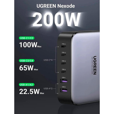 Зарядное устройство Ugreen 6xUSB 200W (4хUSB-C+2xUSB-A) Gan CD271 (40914) Винница - изображение 3