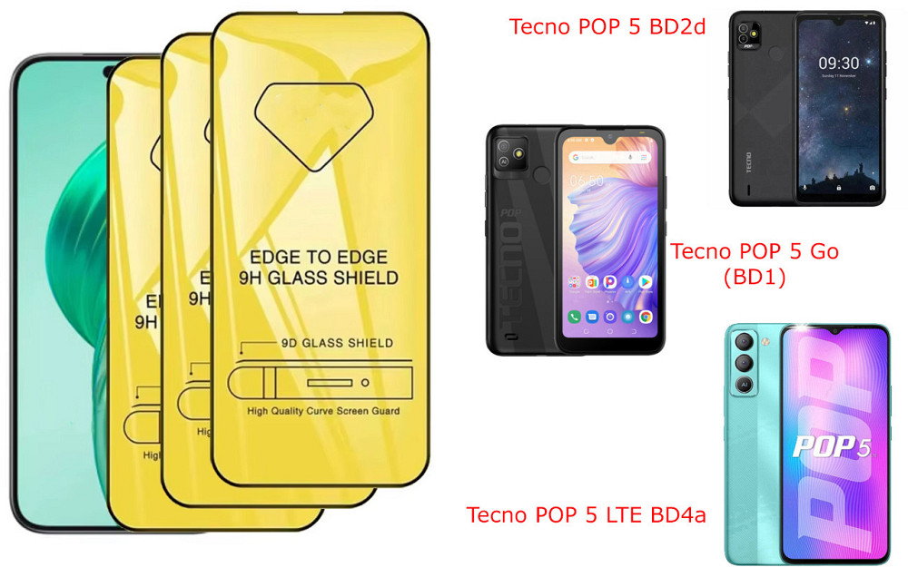 Захисне скло DefenzoGlass для Tecno POP 5 BD2d, POP 5 Go (BD1), POP 5 LTE BD4a – подвійна міцність Київ - фото 1