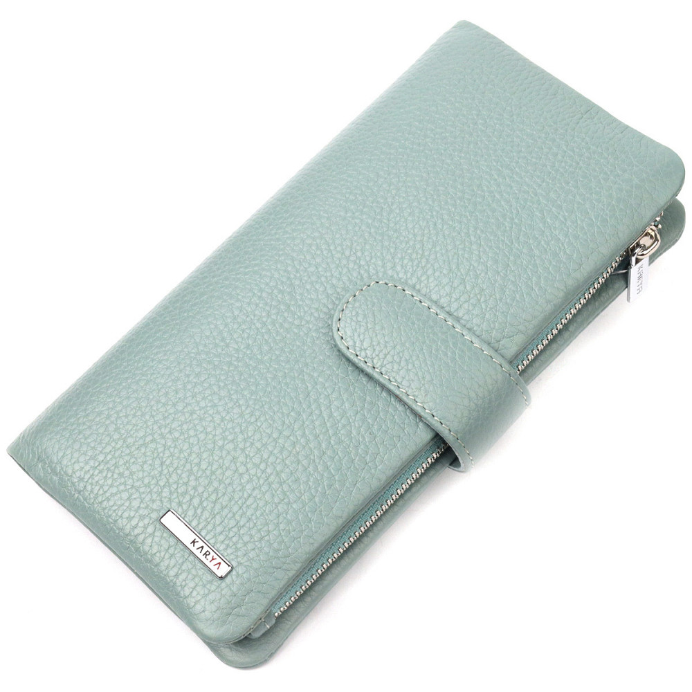 Интересное женское портмоне из натуральной кожи Серо-голубой (KARYA) Киев - изображение 5