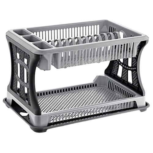 Сушарка для посуду двоярусна пластик срібний/чорний OZER-T-005 ELIF Житомир - фото 1