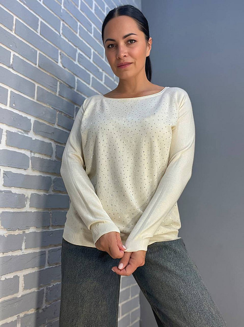 Джемпер жіночий ACCORDDREAM 9067 тонкий светр розсип камінців, молочний, one size Київ - фото 1
