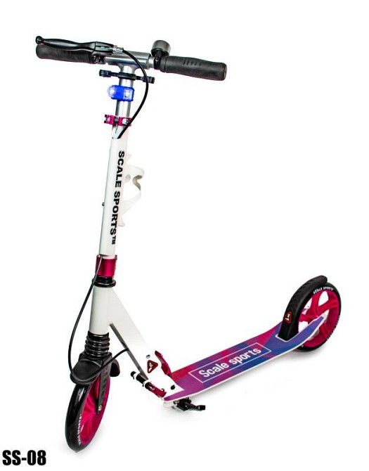 Детский самокат Scale Sports SS-08 с ручным задним тормозом + фонарик + звоночек + подстаканник. Бел Одесса - изображение 2