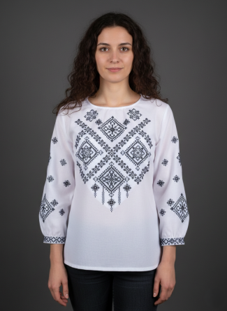 Жіноча натуральна біла вишиванка Заграва чорна Київ