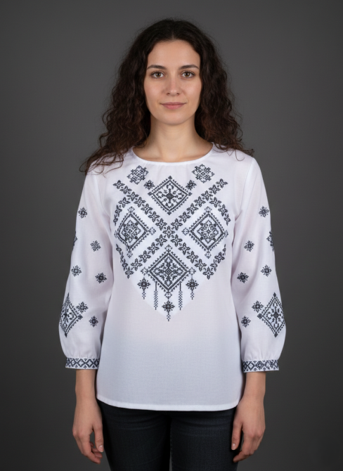 Жіноча натуральна біла вишиванка Заграва чорна Київ - фото 2