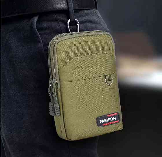 Сумка тактическая мужская поясная с карабином 3 кармана 17 на 11 см зеленый Киев