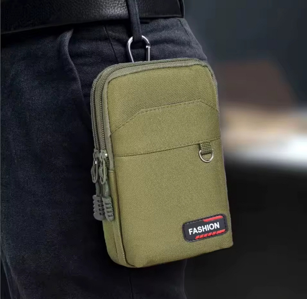 Сумка тактическая мужская поясная с карабином 3 кармана 17 на 11 см зеленый Киев - изображение 5