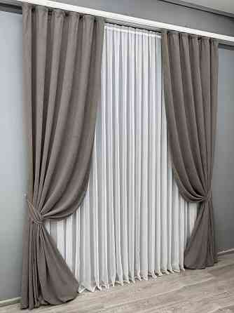 Комплект готових штор VR-Textil Мікровелюр Petek YL № 1710ш Сіро-коричневий 150х295 см 2 шт (33-0605) Київ