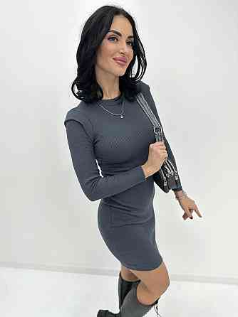 Тепла сукня рубчик "Hillary" оптом | Норма Графіт, 46-48 Київ