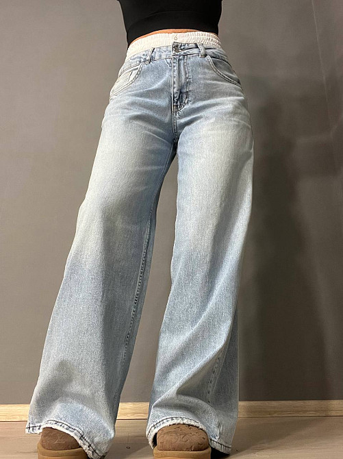 Джинси жіночі I8 162-24 PALAZO BOXER біла резинка на талії широкі кльош від стегна, блакитний, 27, 2 Одеса - фото 1