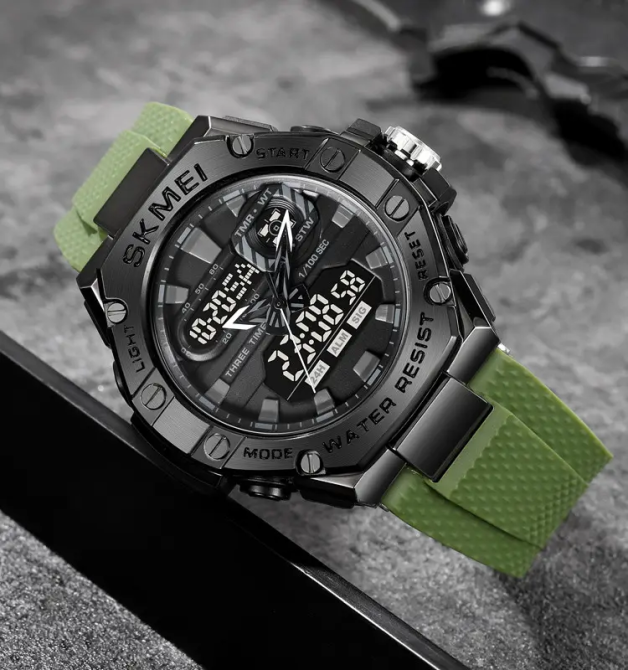Часы мужские наручные спортивные Skmei 2221 с двойным дисплеем и подсветкой (Зеленый) Киев - изображение 5