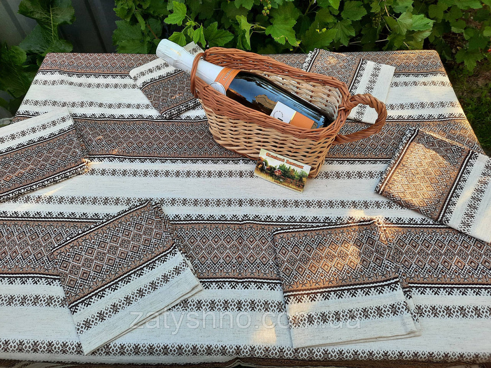 Вишита скатертина на кухонному столі в кавовому кольорі Київ - фото 5