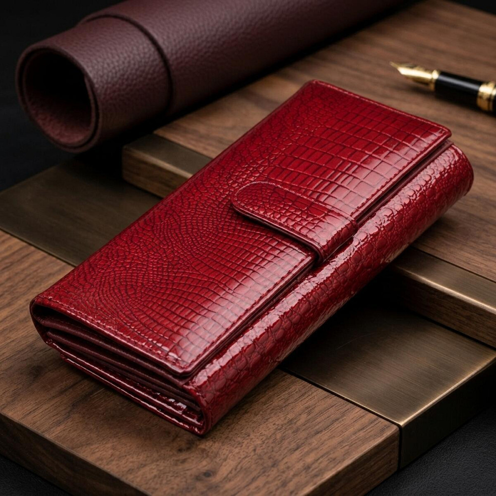 Кожаный лакированный кошелек с блоком для кредитных карт ST Leather 22682 Красный Киев - изображение 14