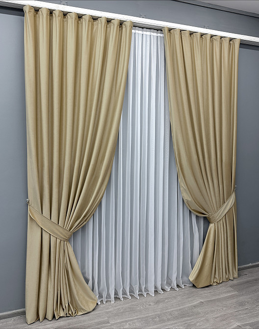 Комплект готовых штор VR-Textil Бархат № 1653ш Бежевый 150х290 см 2 шт (33-0494) Киев - изображение 3