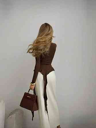 Женский стильный асимметричный лонгслив со шлейфом микродайвинг Шоколад Одесса