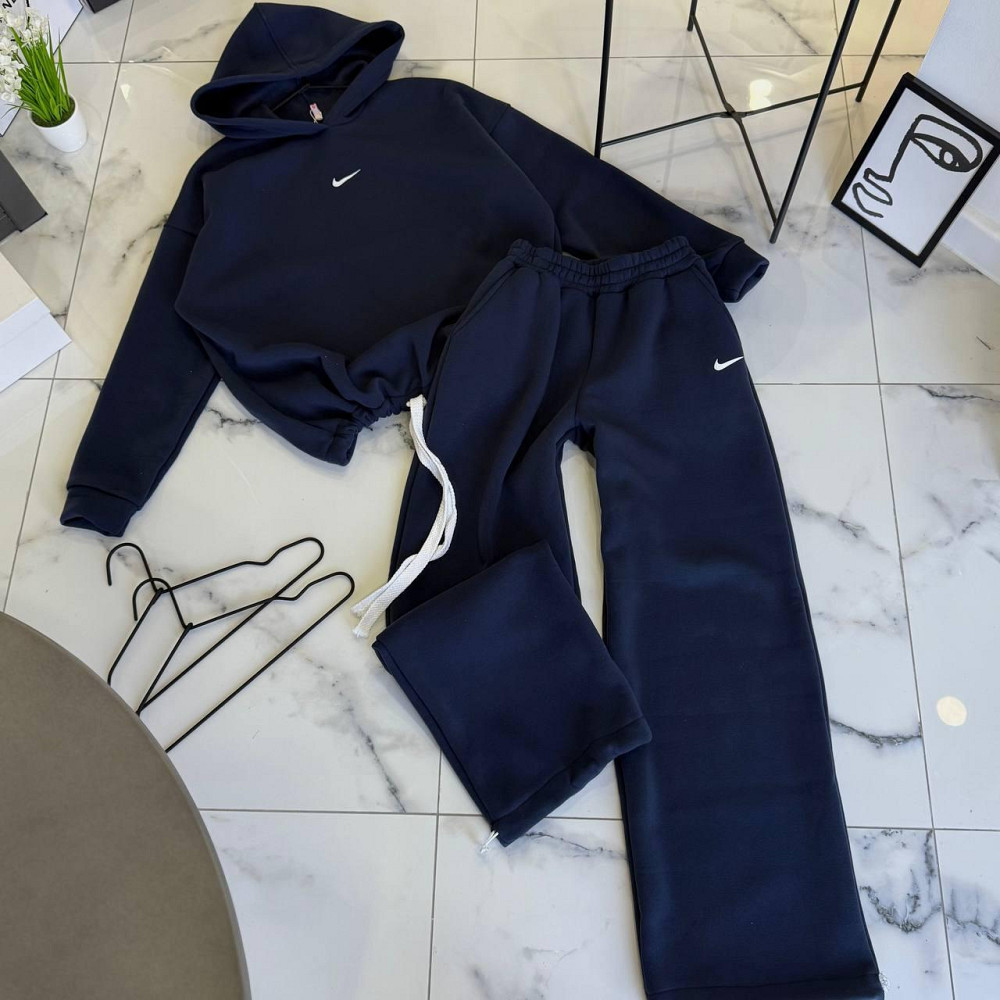 Женский утепленный прогулочный костюм двойка в спортивном стиле трехнить на флисе Синий, 48/50 Одесса - изображение 1