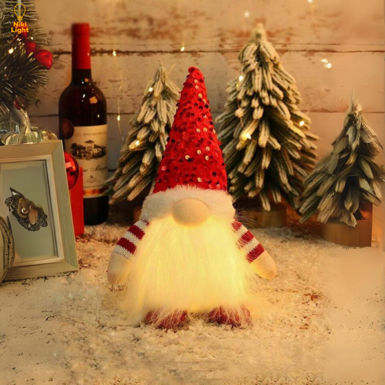 Новорічний гном з підсвіткою новорічна фігурка під ялинку висота 30см батарейки в комплекті Червоний Київ