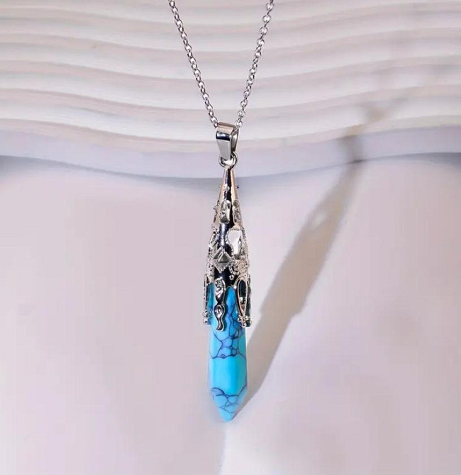 Кулон-маятник из натурального камня бирюзы (6 см) – подвеска для балансировки чакр. Киев - изображение 1