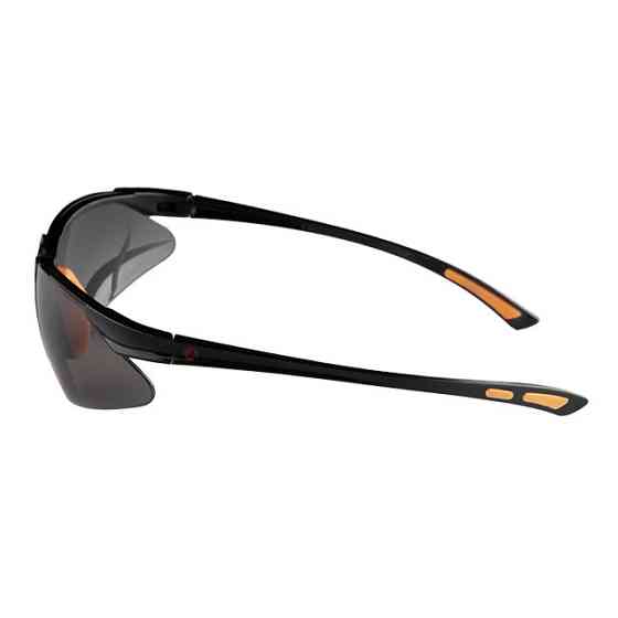 Окуляри захисні, затемнені, лінзи полікарбонат, заушники чорні нейлонові, гумова накладка на ніс, захист від удару INTERTOOL Київ