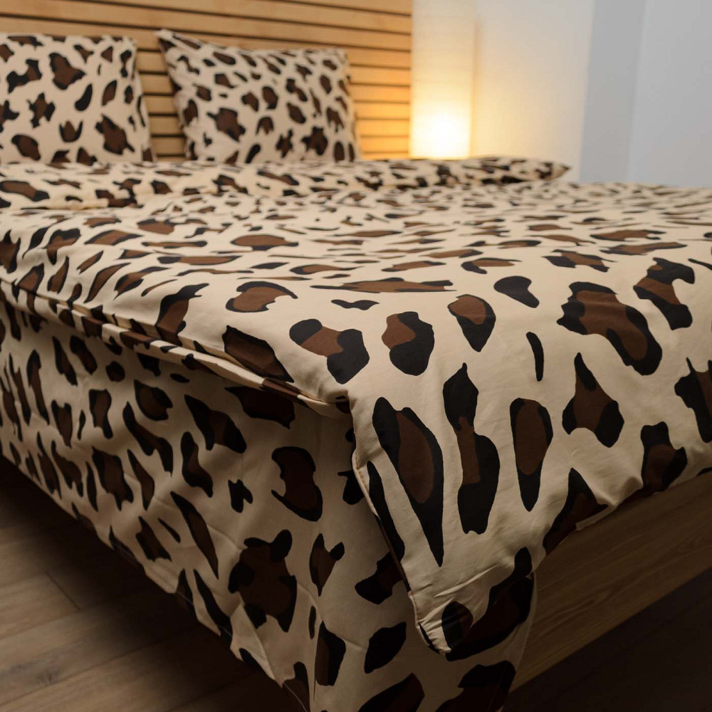 Комплект постільної білизни полуторний Сатин Леопард 125 г/м2 YouStar (Бежевий) 2 х 50х70 Суми - фото 4