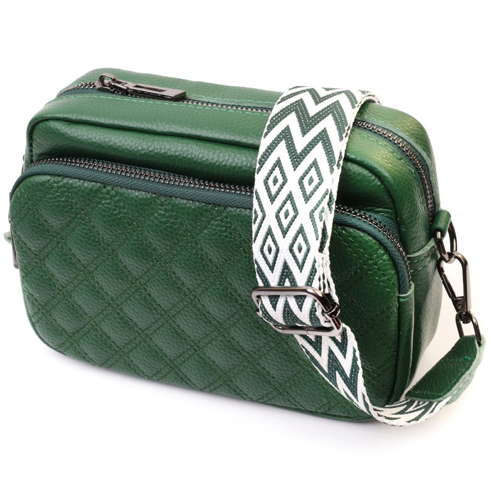 Небольшая женская сумка прошитая ромбами на лицевой стороне из натуральной кожи Vintage 22635 Зеленая Киев - изображение 1