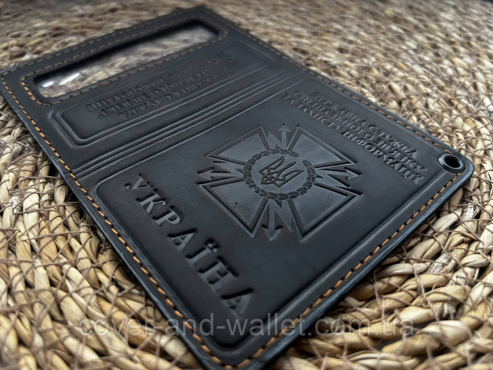 Обкладинка ДССЗЗІ (держспецзв'язок) з пластиковим шевроном із вінтажної шкіри Київ - фото 5