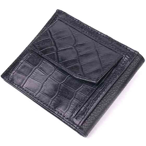 Мужской зажим с монетницей из натуральной кожи с тиснением под крокодила Черный (KARYA) Киев