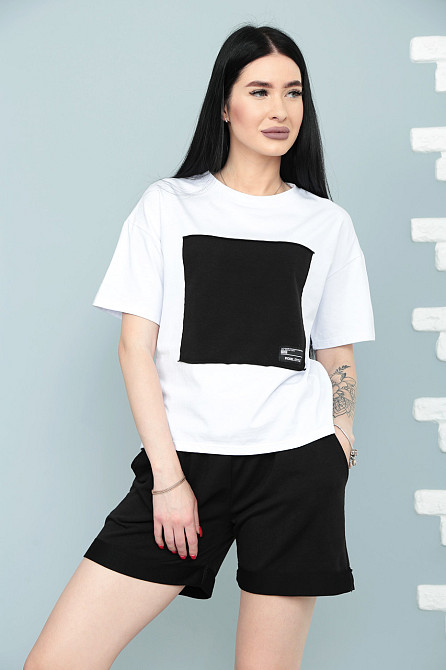 Двокольоровий костюм з шортами "Numb" оптом | Норма | Розпродаж моделі Чорний, 46-48 Київ - фото 1