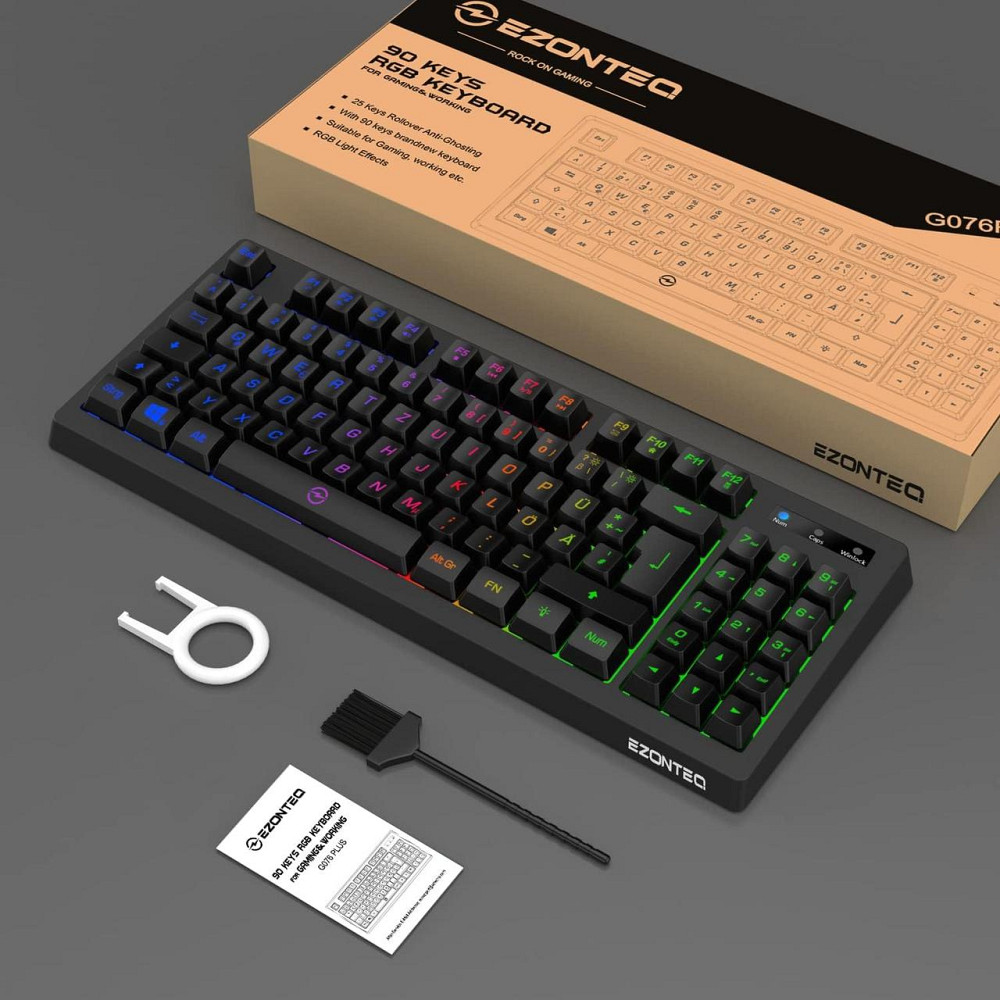 Игровая клавиатура KLAS REMO G076, 90 клавиш, RGB-подсветка, Anti-Ghosting 25 клавиш, QWERTZ, USB, черная Киев - изображение 6