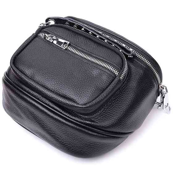 Сумка для женщин с декором в виде кнопок из натуральной кожи Vintage 22388 Черная Киев