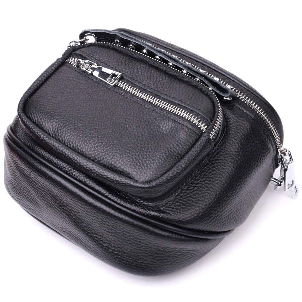 Сумка для жінок з декором у вигляді кнопок із натуральної шкіри Vintage 22388 Чорна Київ - фото 5