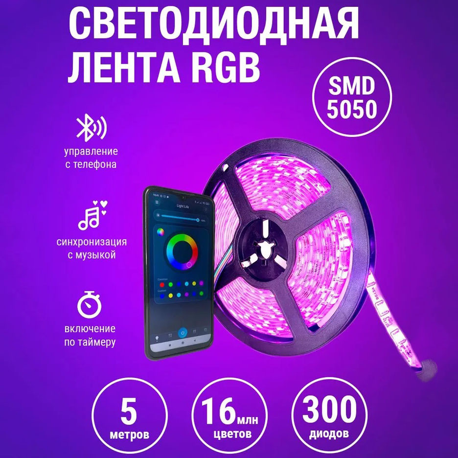 Свет для декора комнаты, Светодиодные ленты с беспроводным управлением, Светодиодная RGB-лента GP-76 Киев - изображение 20