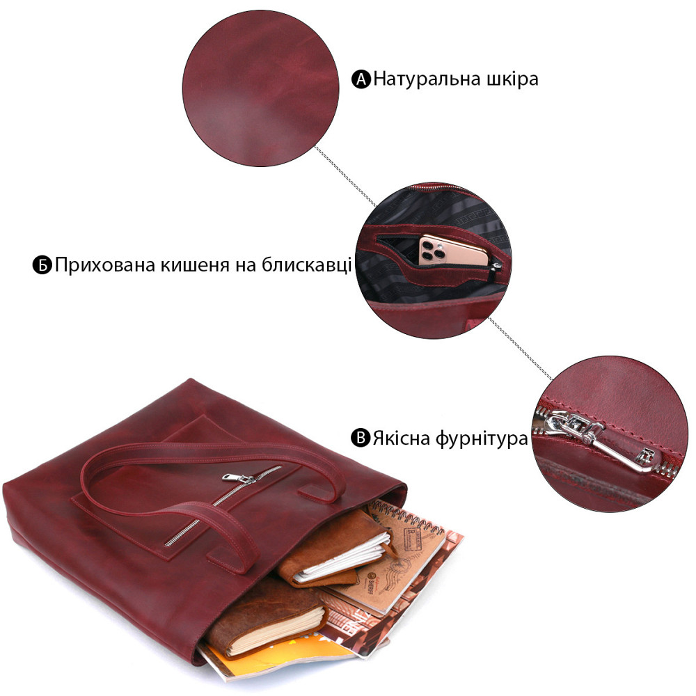 Вінтажна жіноча сумка-шоппер Shvigel 16350 Бордовий Київ - фото 4