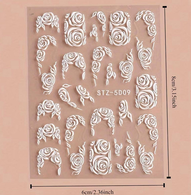 Наклейки для ногтей 3D с розами, белые слайдеры для дизайна маникюра Киев - изображение 4