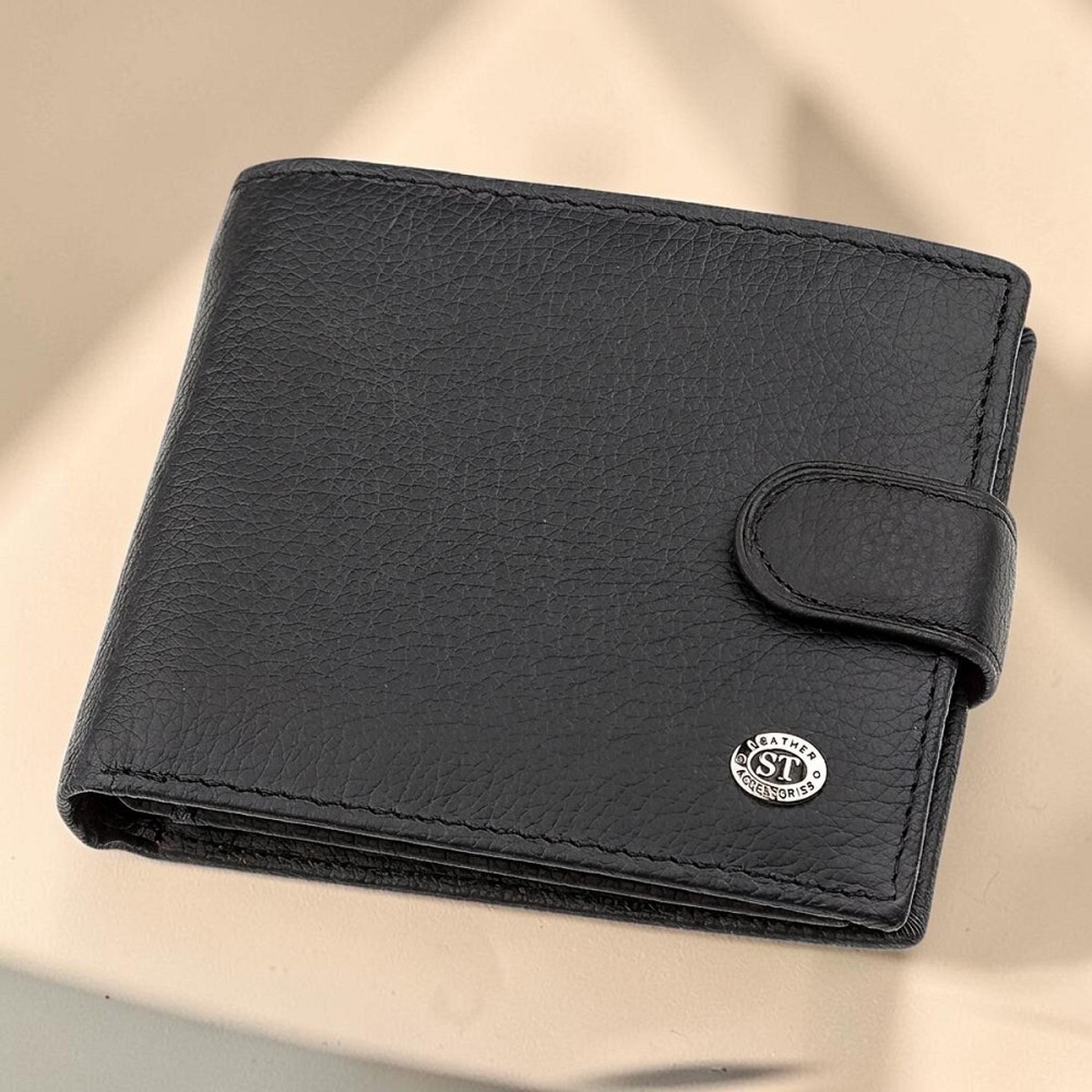Чоловічий шкіряний гаманець з блоком для карток чорний (ST Leather) Київ - фото 18