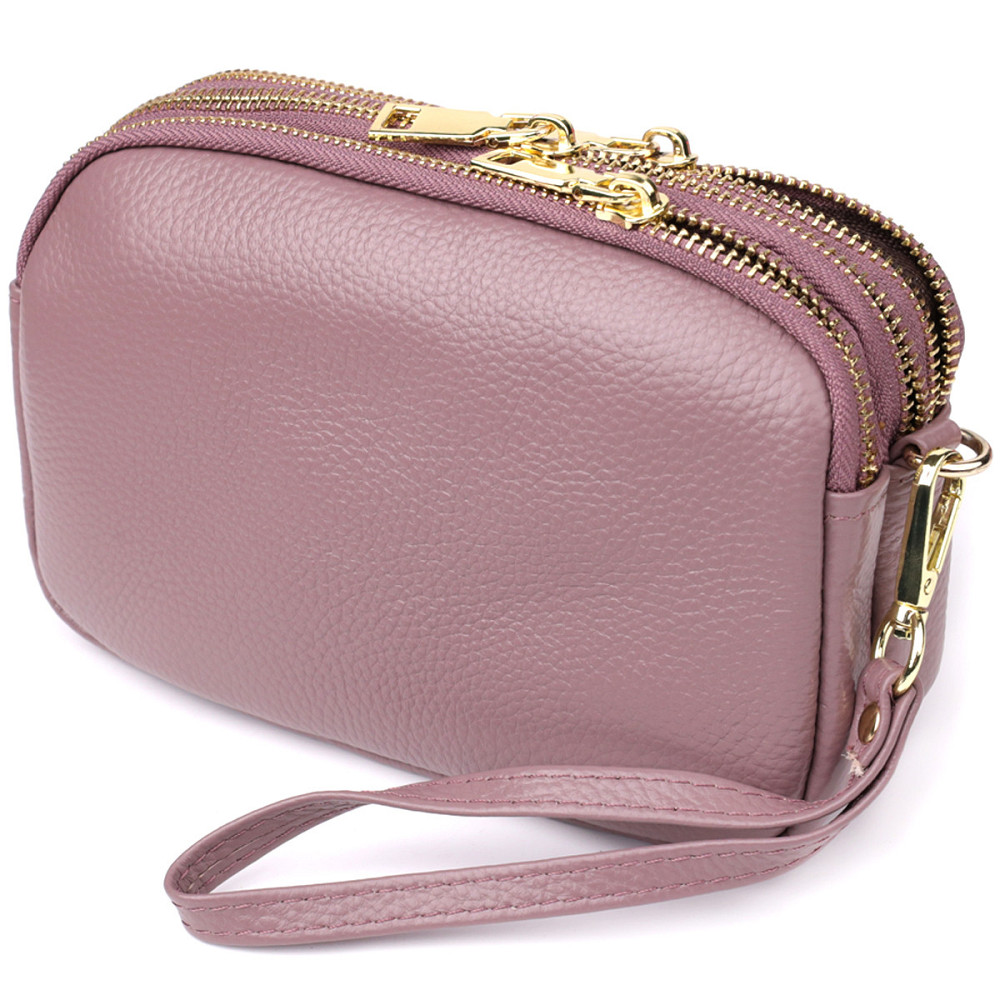 Функціональна жіноча сумка з натуральної шкіри з трьома секціями Vintage 22891 Пурпурний Київ - фото 2