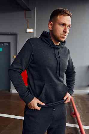 Чоловічий спортивний теплий костюм із капюшоном кофта та штани на манжетах антрацит M Одеса