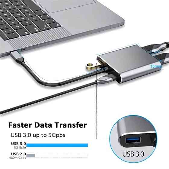 Концентратор Type-C 4 в 1, адаптер type-c 3.0 до 4K HDMI HDTV, VGA USB 3.0 PD, розгалужувач швидкої зарядки Запорожье